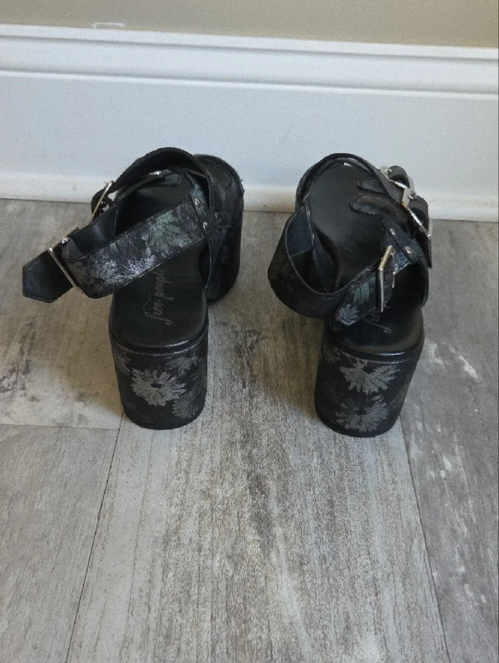 Free People Black Daisy Colorway Platform Sandals